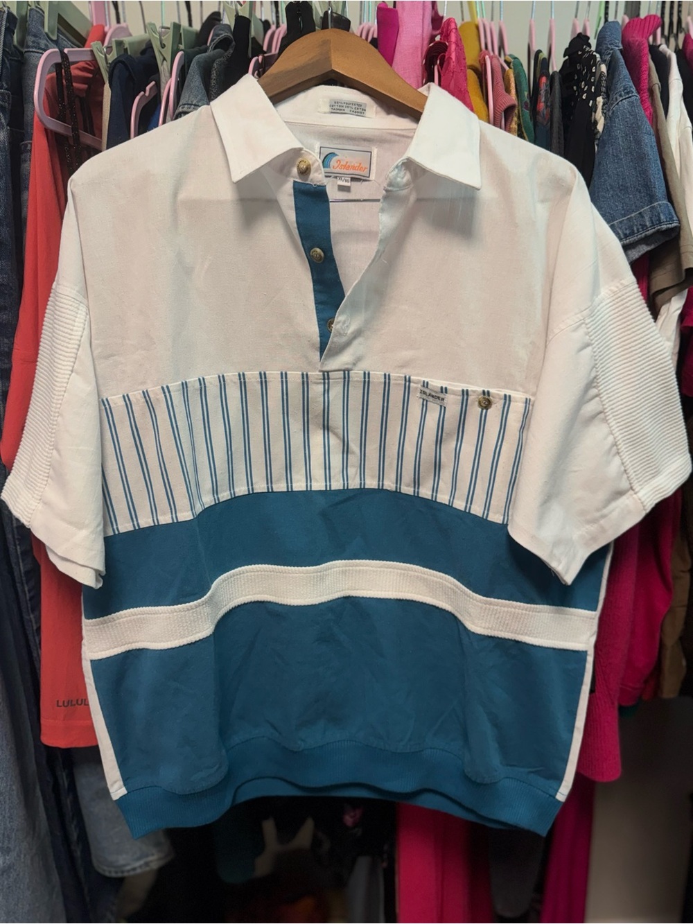 Vintage 90s Islander Color-Block Banded Polo Shirt